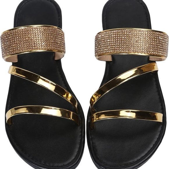 Women rhinestone gold sandals - Picture 5 of 8